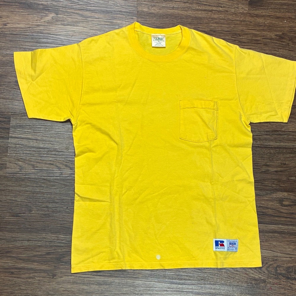 Vintage 90s L.L. Bean Russell Athletic Pocket T-Shirt Yellow USA Made M
